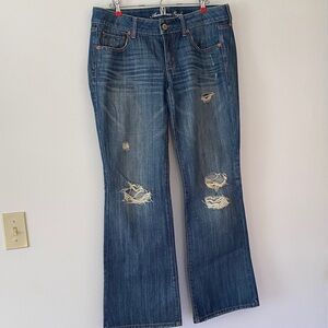 American Eagle Outfitters Blue Distressed Flare Jeans Size12 Favorite Boyfriend